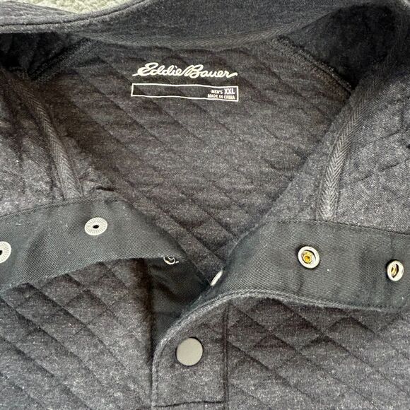 Eddie Bauer Sweater Men's 2XL Dark Gray Quilted 1/4 Snap Pullover Outdoor Hiking - Picture 3 of 10